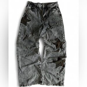 Black Star-Embellished Baggy Jeans
